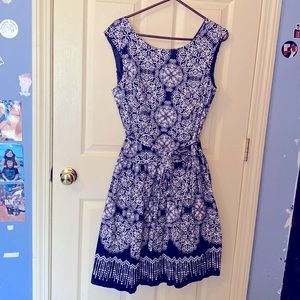 ROBBIE BEE Navy & White Mandala Print Dress